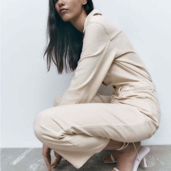 Zara Ecru Denim Jumpsuit Romper New - Picture 16 of 16